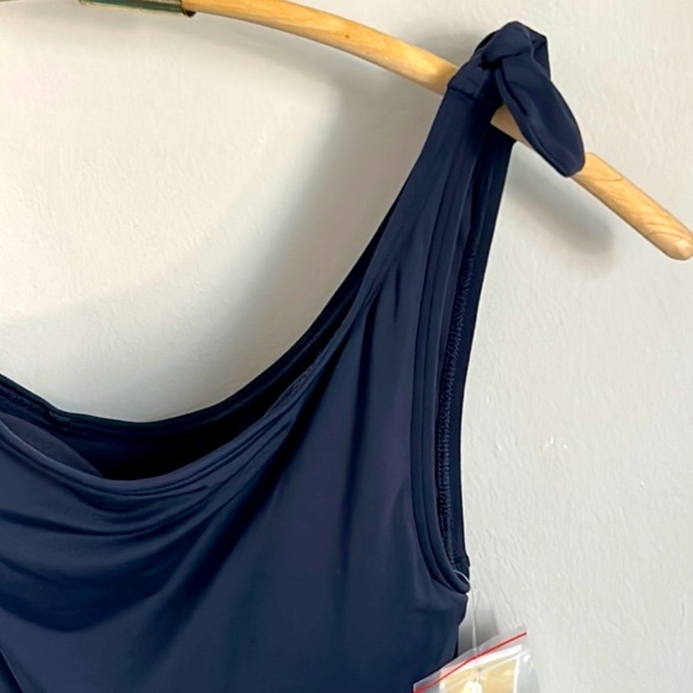 New MICHAEL Michael Kors Asymmetrical One Shoulder Solid Navy Bathing Suit - Picture 5 of 9